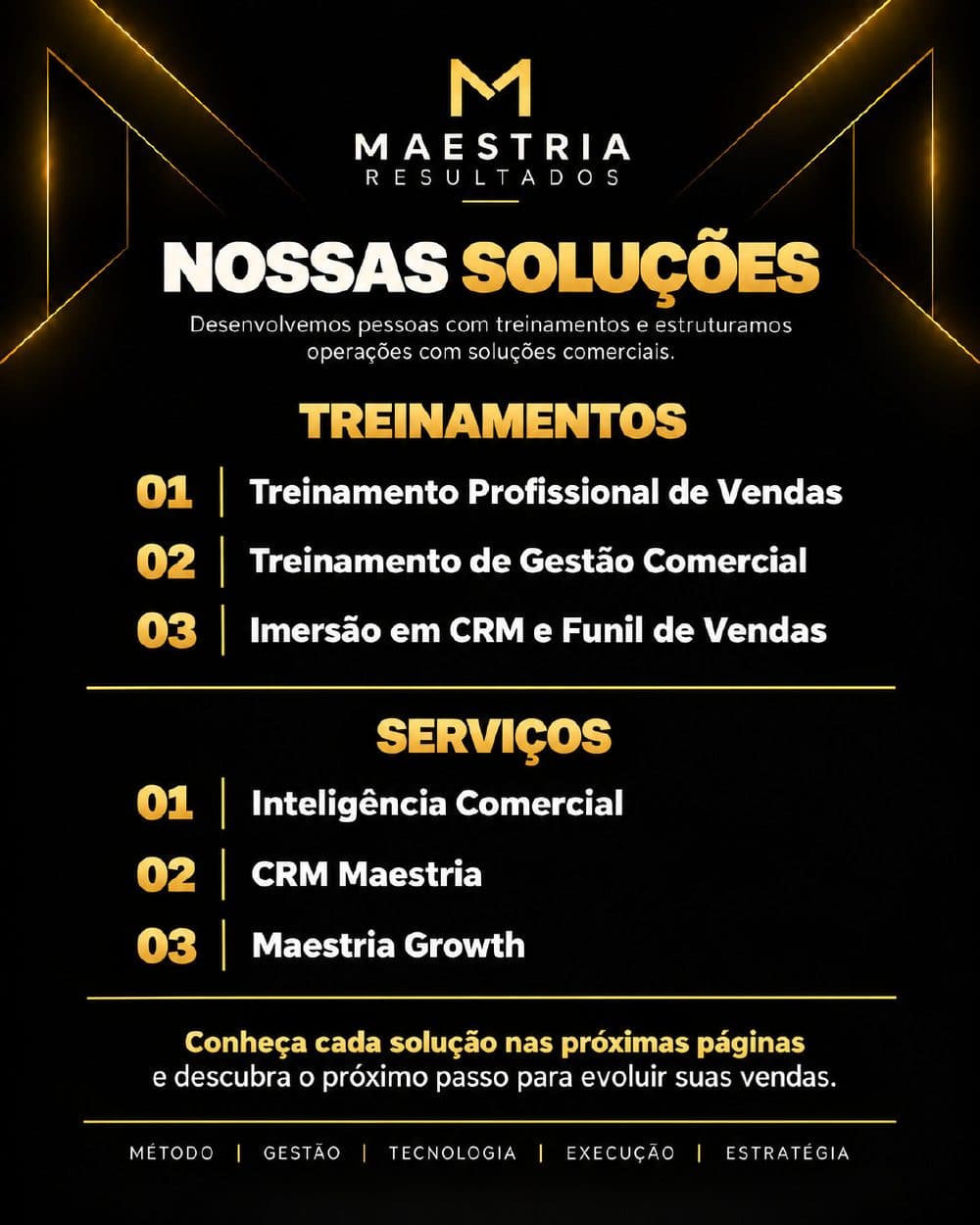Nossas soluções: treinamentos e serviços da Maestria Resultados